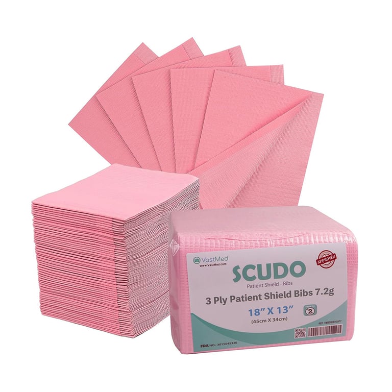 VastMed Scudo 13" x 18" Patient Bibs, 3-Ply, Pink