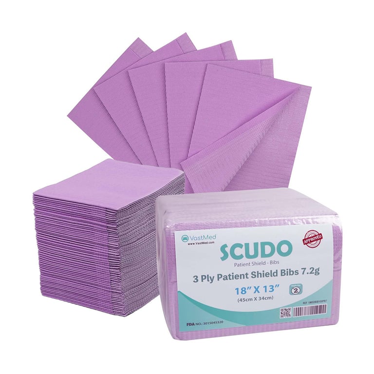 VastMed Scudo 13" x 18" Patient Bibs, 3-Ply, Purp