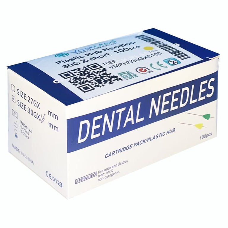 VastMed Plastic Hub Dental Needles, 30G, XShort, 100/Bx Net32