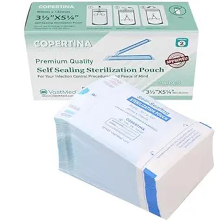 VastMed 3.5" x 5.25" Self-Sealing Sterilization Pouch, Dual Indicators, 200/Pk, Case of 40