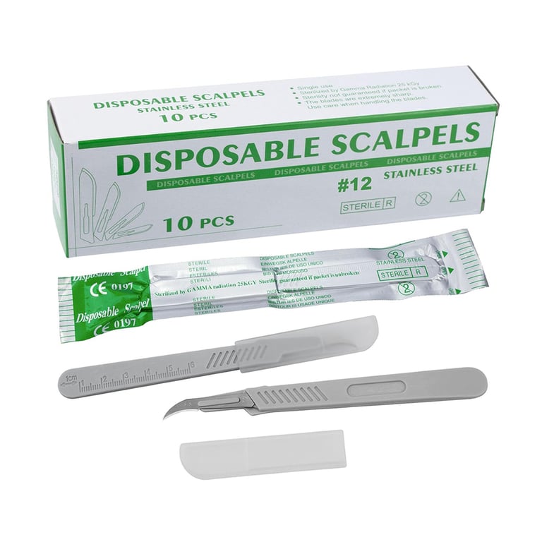 VastMed #12 Stainless Steel Surgical Scalpel Blades, Sterile, Individually Wrapped, 10/Pk. Premium