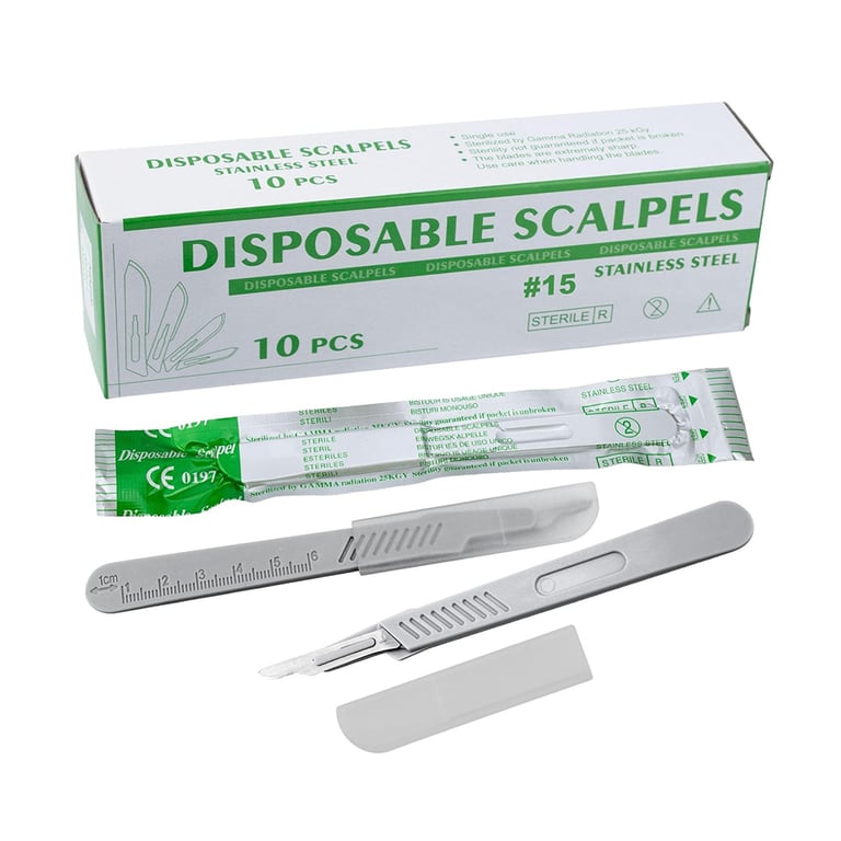 VastMed #15 Stainless Steel Surgical Scalpel Blades, Sterile, Individually Wrapped, 10/Pk. Premium