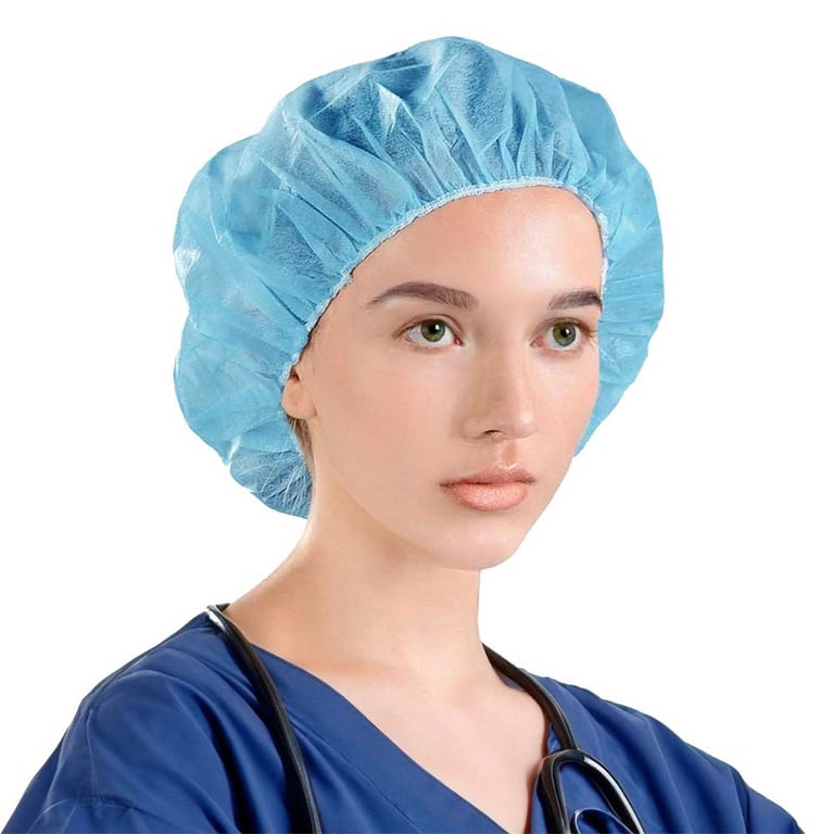 VastMed 21" Bouffant Caps, Non-Pleated, 35gsm, Blue, 50/Pk. Disposable and 100% latex free