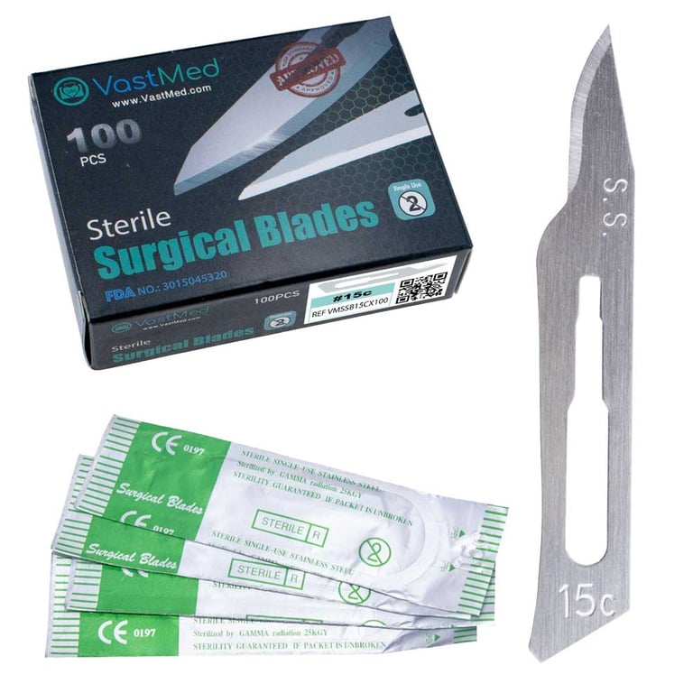 VastMed #15C Stainless Steel Scalpel Blades, Ster