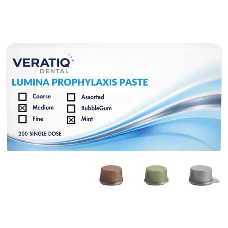 Lumina Prophylaxis Paste, Medium Grit, Single-Dose Capsules, Mint, 200/Pk. Delivers a firm, smooth