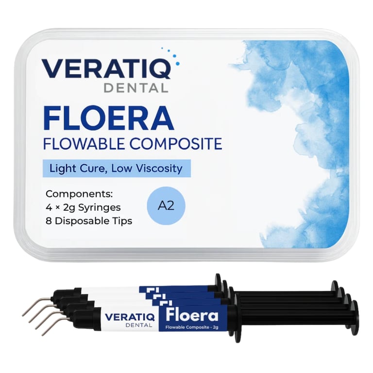 Floera Light-Cured Flowable Composite, Shade A2, 4 x 2g Syringes w/8 Tips, 1/Pk. Nanohybrid