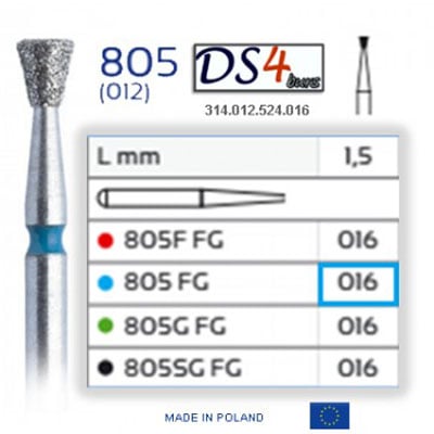 DS4 Burs FG #805.016 Inverted Cone, Diamond Bur Coarse Grit,Green, Pack of 10. Made in Poland