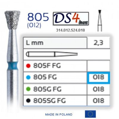 DS4 Burs FG #805.018 Inverted Cone, Diamond Bur Coarse Grit, Green, Pack of 10. Made in Poland