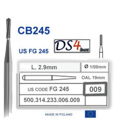 DS4 Burs FG #245 Pear Shaped Carbide Bur, Pack of 5. Made in Poland