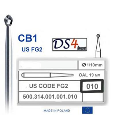 DS4 Burs FG #2 Round Carbide Bur, Pack of 10. Made in Poland
