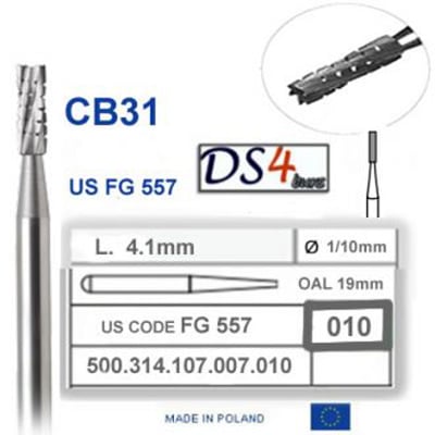 DS4 Burs FG #557 Straight Cross Carbide Burs, Pack of 10. Made in Poland