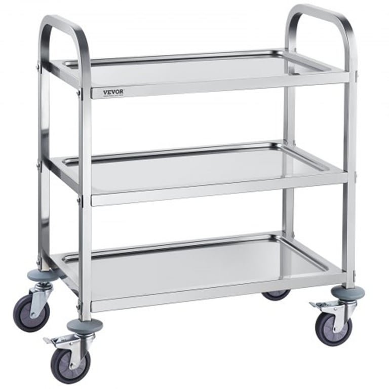 Vevor Stainless Steel Lab Utility Cart, 3-Tier, 1/Pk. Durable 3-tier utility cart built