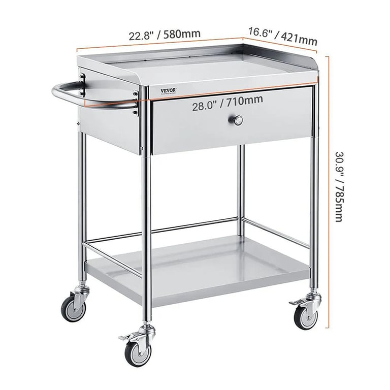 Vevor Stainless Steel Medical Utility Cart, 2-Tie