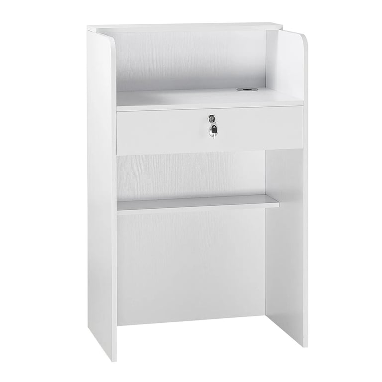 Vevor Particle Board Reception Desk, 1 Drawer, White, 1/Pk. Features sturdy and durable