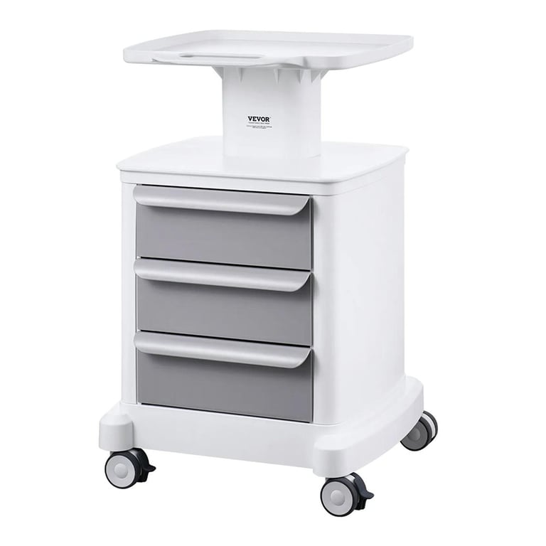 Vevor Mobile Lab Cart, 4-Tier, 3 Drawers, 110lbs Capacity, 1/Pk. Constructed from high-density ABS