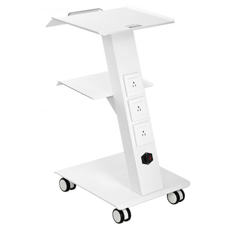 Vevor Iron Rolling Lab Cart, 3-Tier with Built-in Socket, White, 1/Pk. 220lb weight capacity