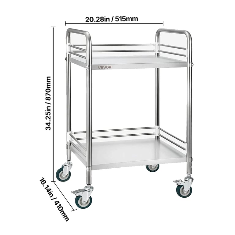 Vevor Stainless Steel Medical Utility Cart, 2-Tie