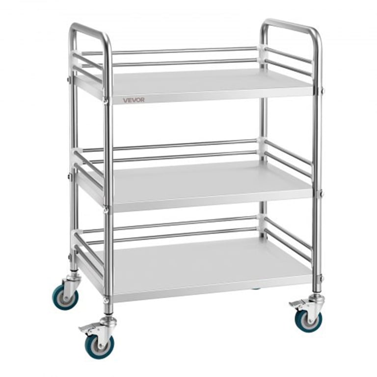 Vevor Stainless Steel Utility Cart, 3-Tier, 1/Pk. Features strong and durable construction, four