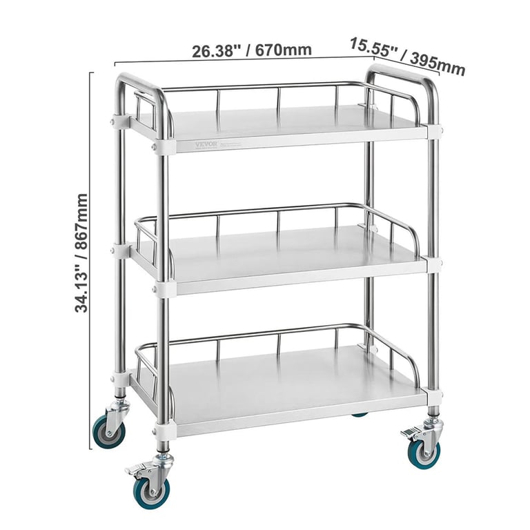 Vevor Stainless Steel Utility Cart, 3-Tiers with 
