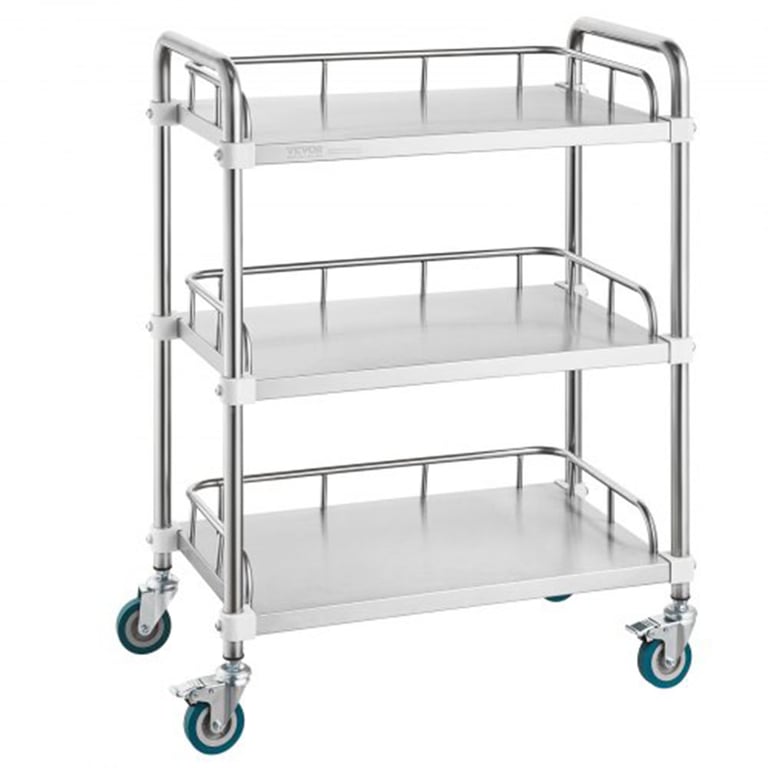 Vevor Stainless Steel Utility Cart, 3-Tiers with Built-in Guardrails, 1/Pk. Features durable