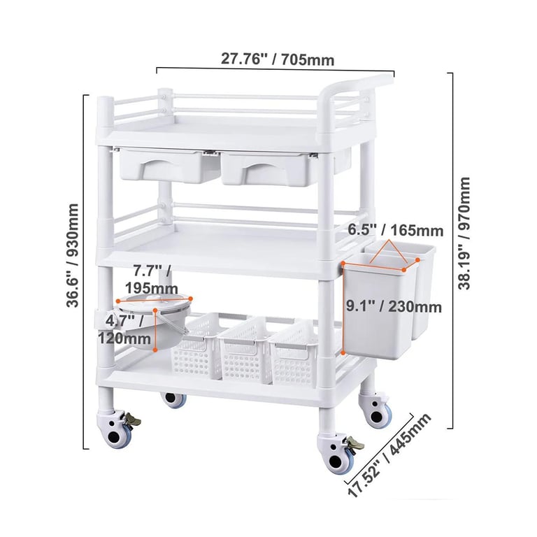 Vevor PP Utility Cart, 3 Tiers, 3 Trash Cans, 1/P