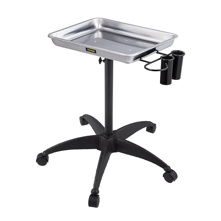 Vevor Stainless Steel Mayo Stand Medical Tray with 2 Cups and 1 Metal Ring, 1/Pk. Designed