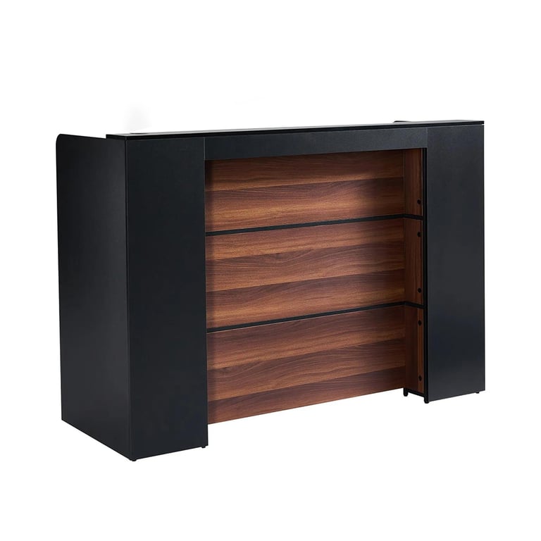 Vevor MDF Reception Desk, Without Drawer, Black and Brown, 1/Pk. Features sturdy and reliable