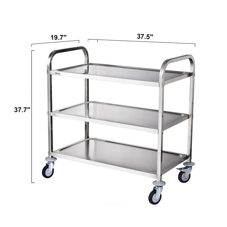 Vevor Stainless Steel Utility Cart, 3-Tier, 1/Pk