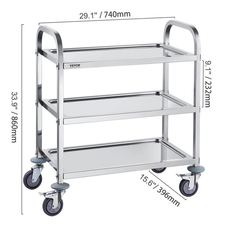 Vevor Stainless Steel Lab Utility Cart, 3-Tier, 1
