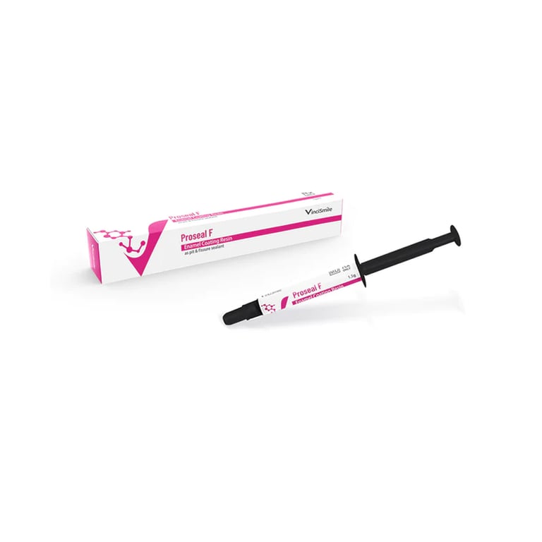 Proseal F Enamel Coating Resin, 1.5 Gm. Syringe & 10 Dispensing Tips. It shows pink before curing