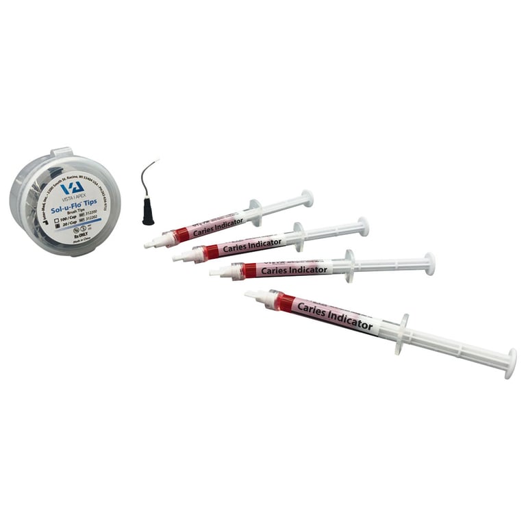 Vista-Red Caries Indicator 4 x 1.2 mL Prefilled Syringes with 20 x Sol-u-Flo Tips, Standard Kit