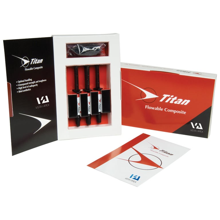 Titan Flowable Composite Light Cure, Shade A2, 6-Syringe Pack. Includes: 6 x 1.5 gm syringe