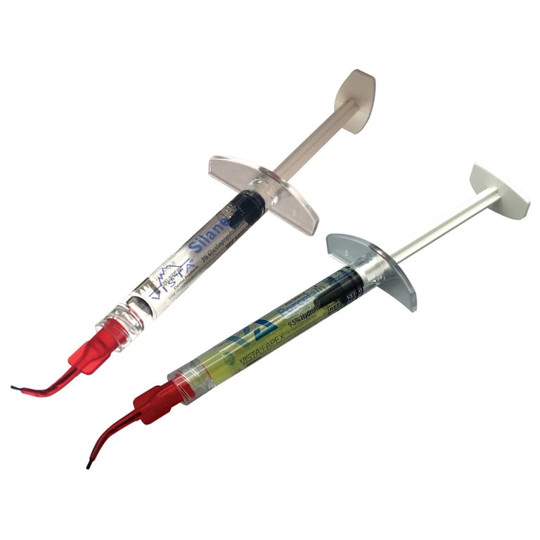 Vista Apex 9.5% Hydrofluoric Acid Porcelain Etch Kit - 2 1.2 mL Etch Syringes, 2 1.2 mL Silane