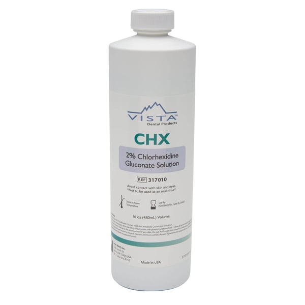 CHX Vista 2% Chlorhexidine Gluconate - 16oz (480mL) Bottle. Aids post-operative sensitivity