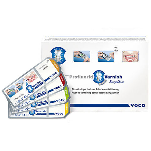 Profluorid 5% Sodium Fluoride Varnish - Mint, 50 - 0.4ml single doses. White transparent color