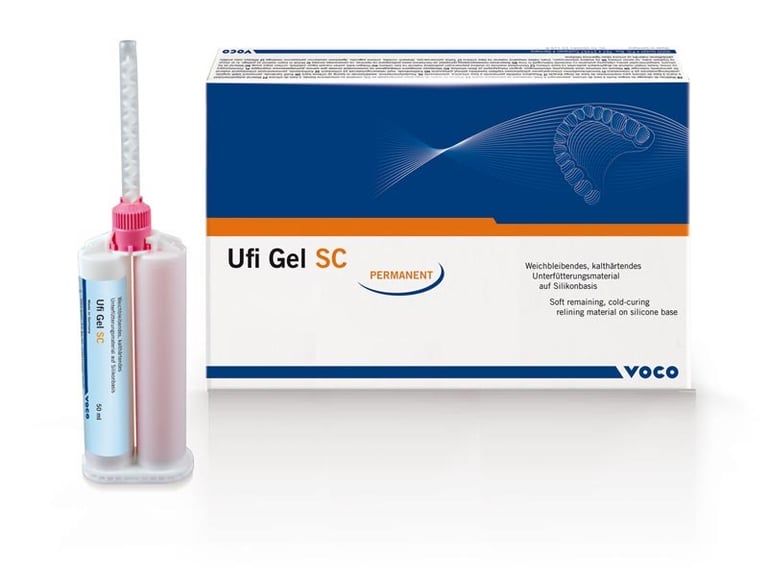 Ufi Gel SC Refill Cartridge 50 mL Permanent Soft A-Silicone Relining Material. Indications