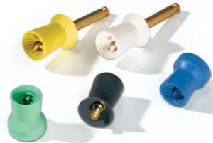 Densco Ribbed and Webbed, RA (Latch) Soft Blue Rubber with Skirt, Ribs and Recessed Web, Prophy