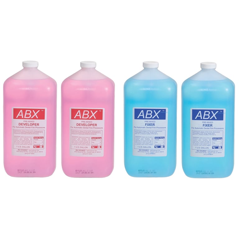ABX X-Ray Developer & Fixer, Case of 4 Gallons. The case includes two 1-gallon containers