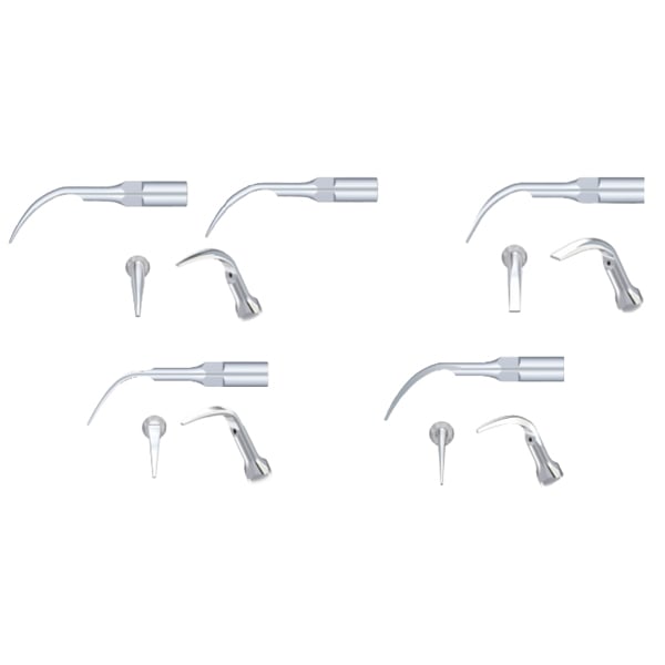 DTE Ultrasonic Scaler Silver Tips Assorted - 5/Pk. Includes: 1 x Perio scaling tip (PD1), 4 x