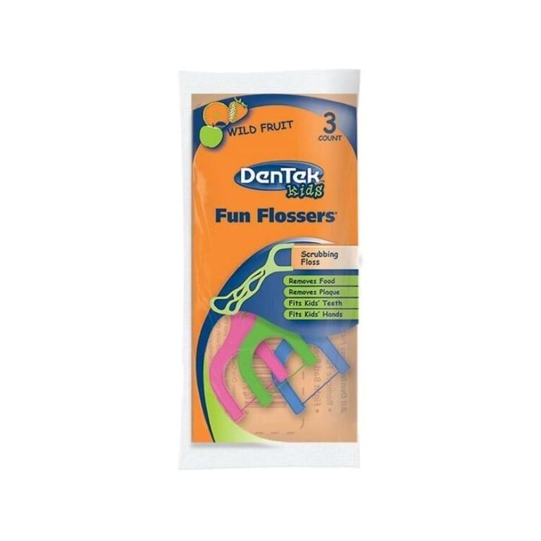 DenTek Kids Fun Flossers, Assorted, 3 Picks, 144 Packs/Case. Kids' size-angled flosser head