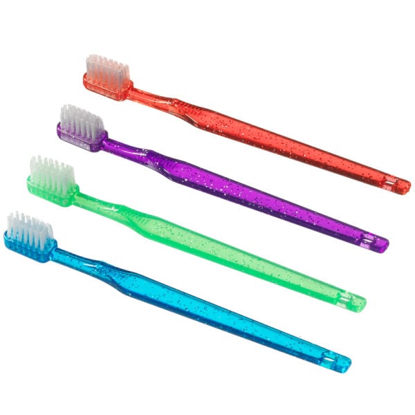 Plak Smacker Sparkle Kids Toothbrush, Assorted Colors, 144/Pk. 28 tufts of soft nylon bristles