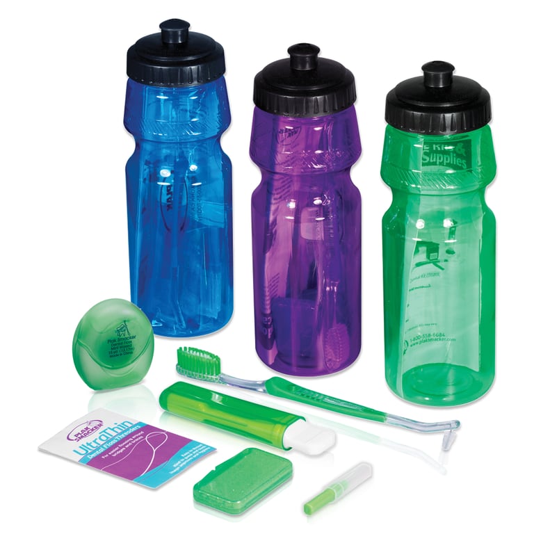 Plak Smacker 7Piece Water Bottle Orthodontic Kit, Assorted, 24/Case