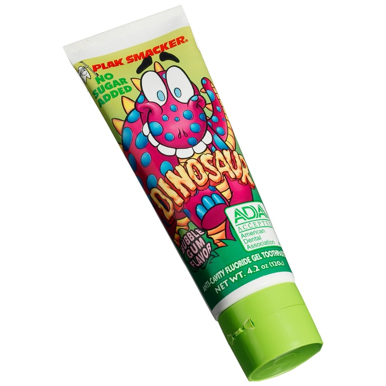 Plak Smacker Dinosaur Fluoride Gel, Bubblegum 4.2 oz. Toothpaste, 12/Pk. Sodium-fluoride