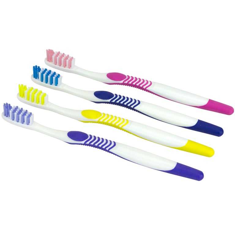 Plak Smacker E-Delux Toothbrush, 40-Tuft, Assorted, 144/Box. Rubber grip handle and a Power Tip