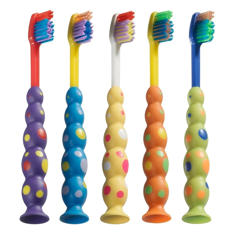 Plak Smacker Kid's Suction Cup Toothbrush, 29-Tuft, Assorted, 144/Box. Power tip with soft nylon