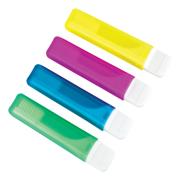 Plak Smacker Travel Toothbrush with Flat-Head Handle, 38-Tuft, Assorted, 72/Box. Ideal