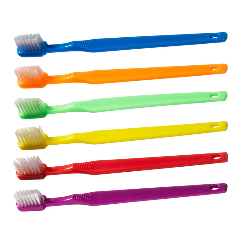 Plak Smacker Youth 28-Tuft Toothbrush, Assorted, 144/Box. Soft nylon round-ended and polished