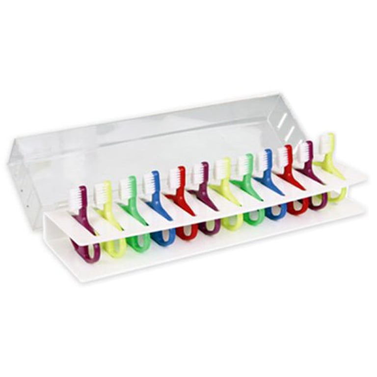 Plak Smacker Infant Toothbrush Rack with 12 Assorted Brushes. 28-Tuft soft nylon polished