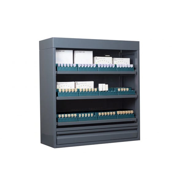 CAD/CAM Block Locker Large Teal. The locker includes 12 internal organizers and block dividers