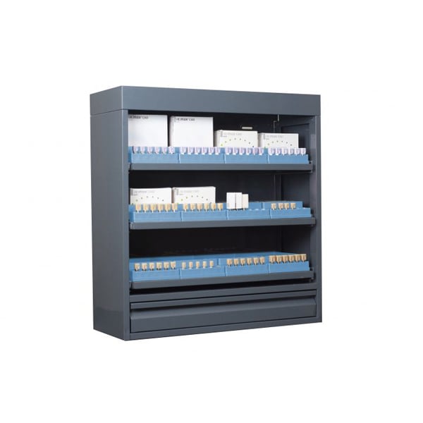 CAD/CAM Block Locker Large Neon Blue. The locker includes 12 internal organizers and block